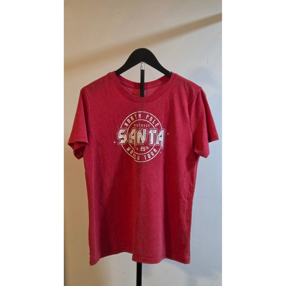 Holiday Time North Pole Santa World Tour Graphic T-Shirt Womens Size Large 12-14